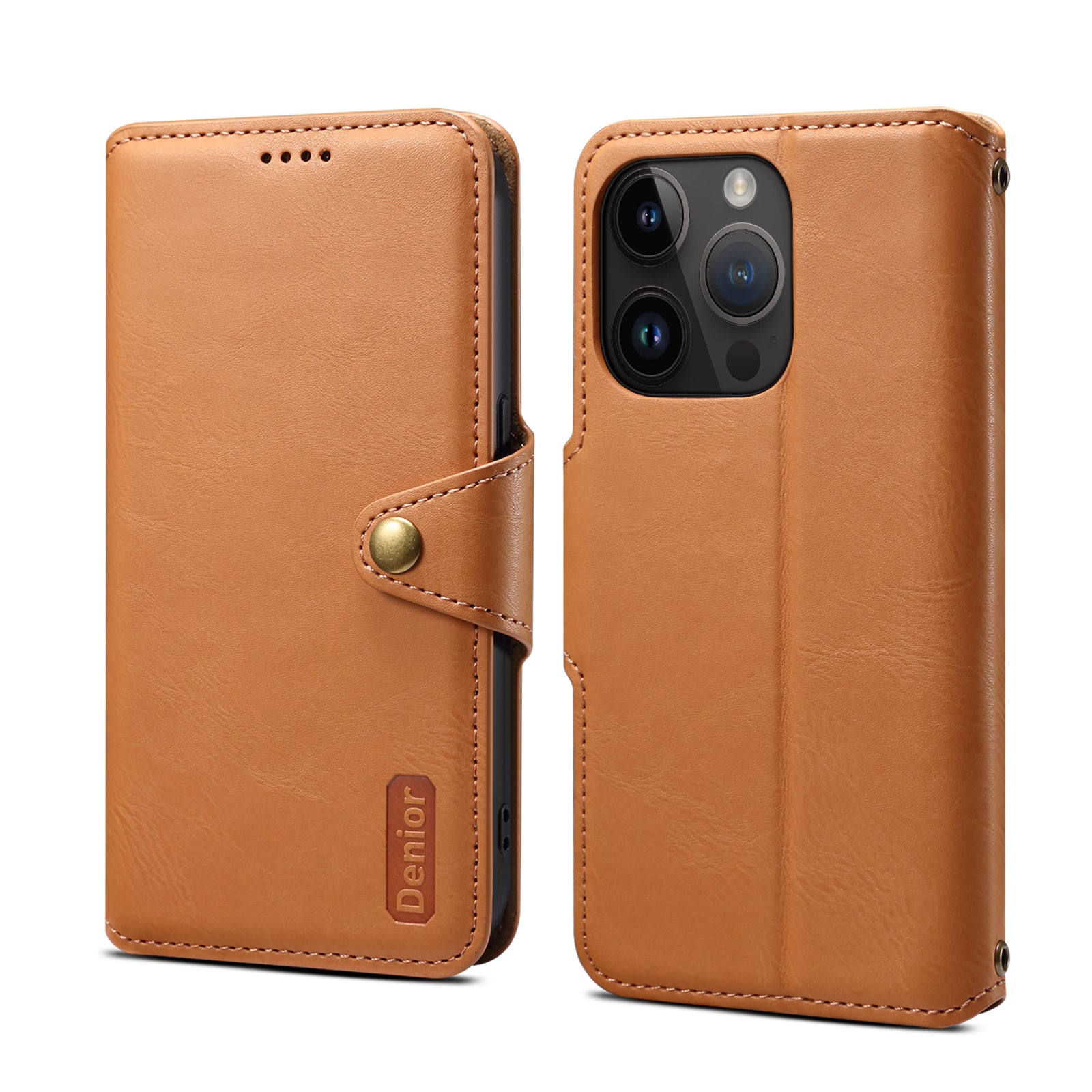IPhone Simple PU Leather Flip Card Wallet Stand Phone Case（Khaki）