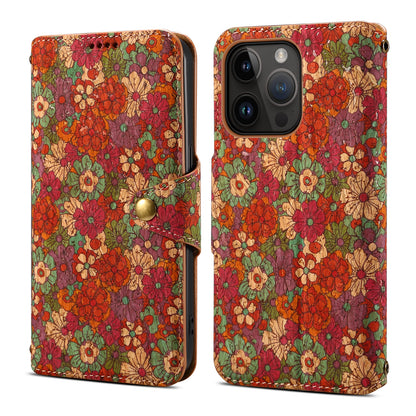 iPhone Flower Language Cork Flip Wallet Stand Leather Phone Case (Red)