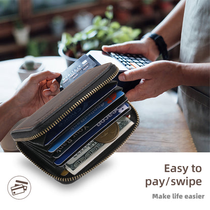 RFID Magnetic Zipper Wallet Credit Card Bag (Brown)