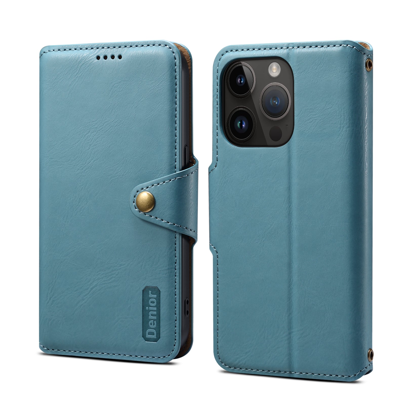 IPhone Simple PU Leather Flip Card Wallet Stand Phone Case（Blue）