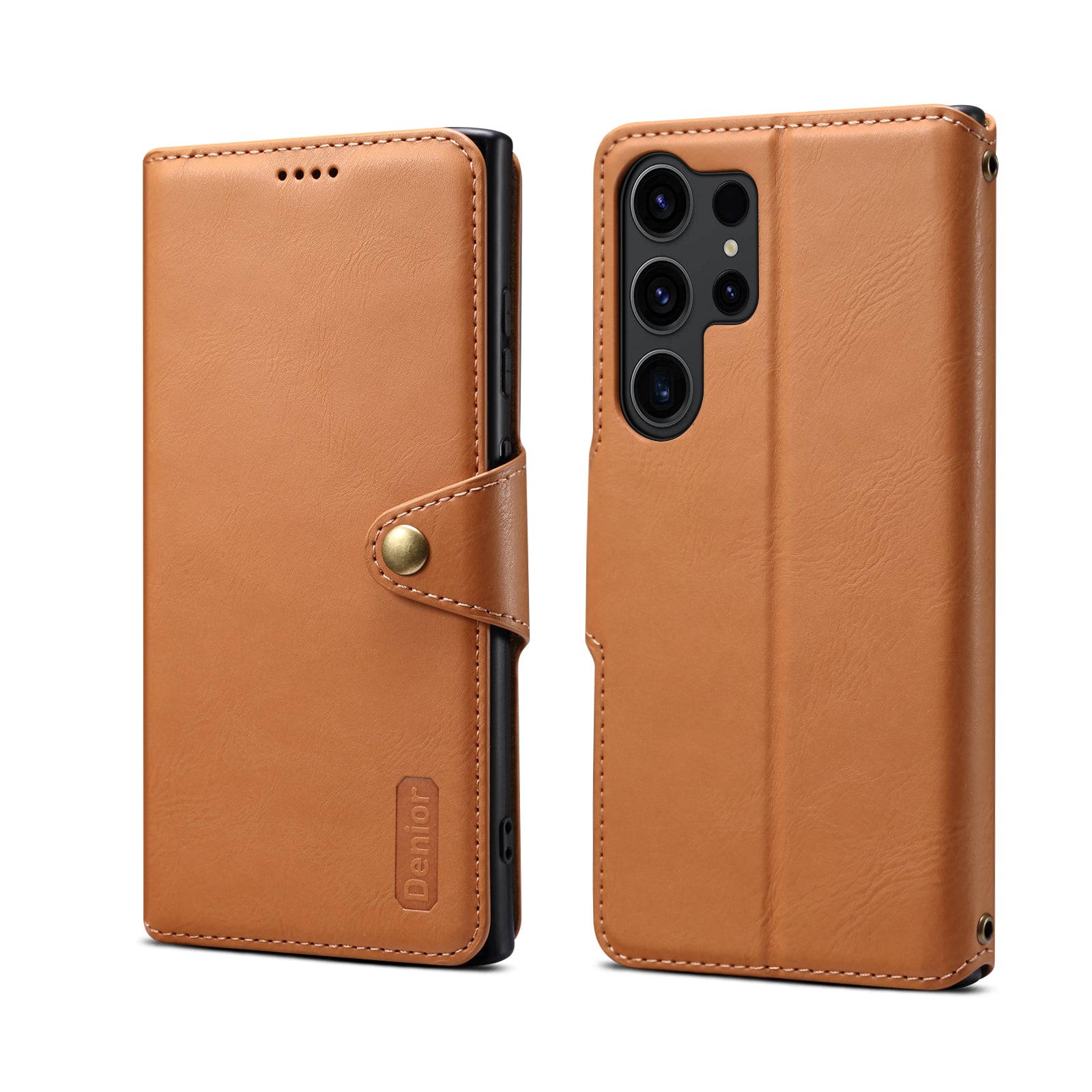 Samsung Simple PU Leather Flip Card Wallet Stand Phone Case（Khaki）