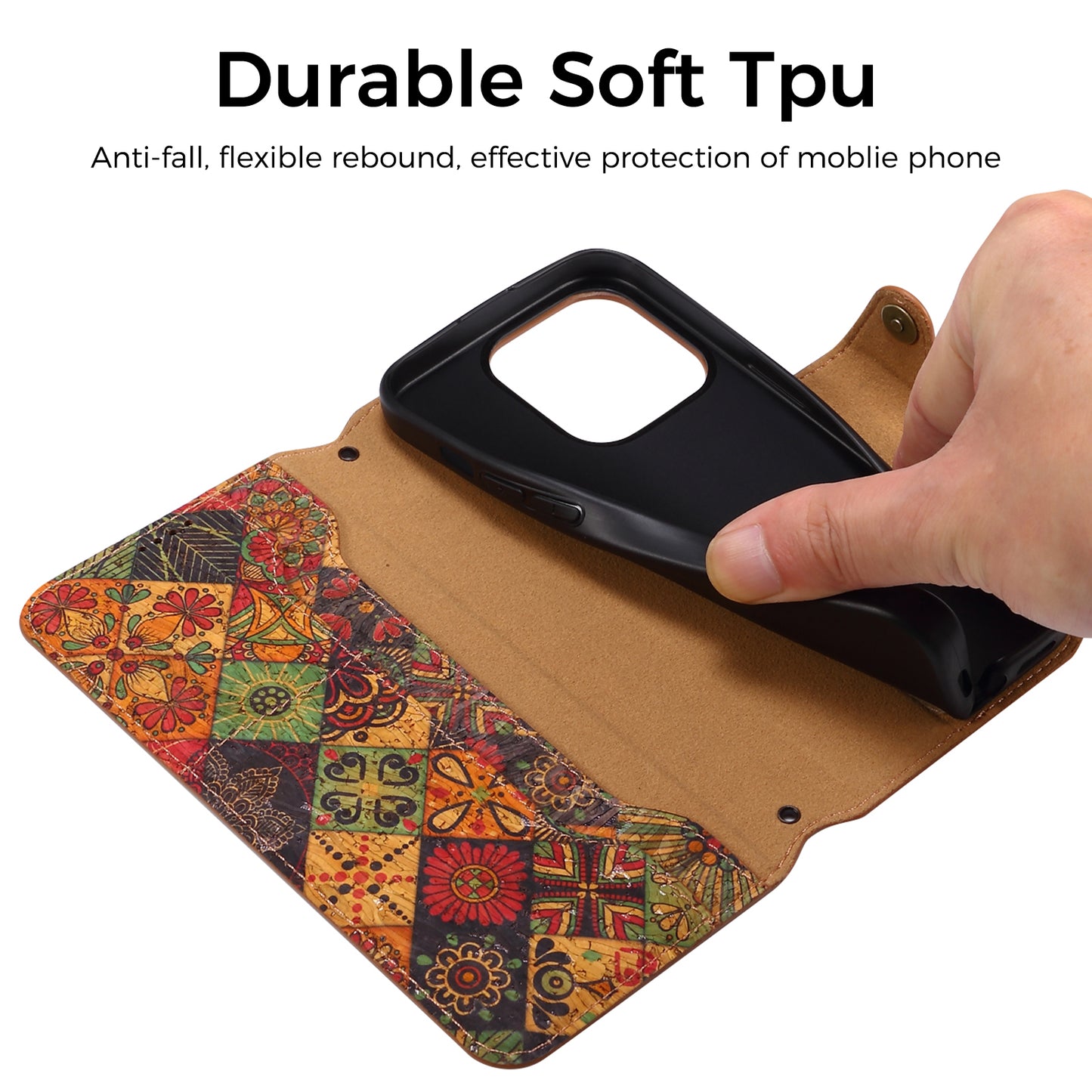 Floral Cork Wooden Wallet Case