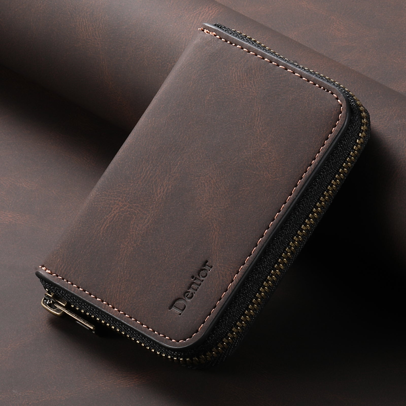 RFID Magnetic Zipper Wallet Credit Card Bag (Brown)