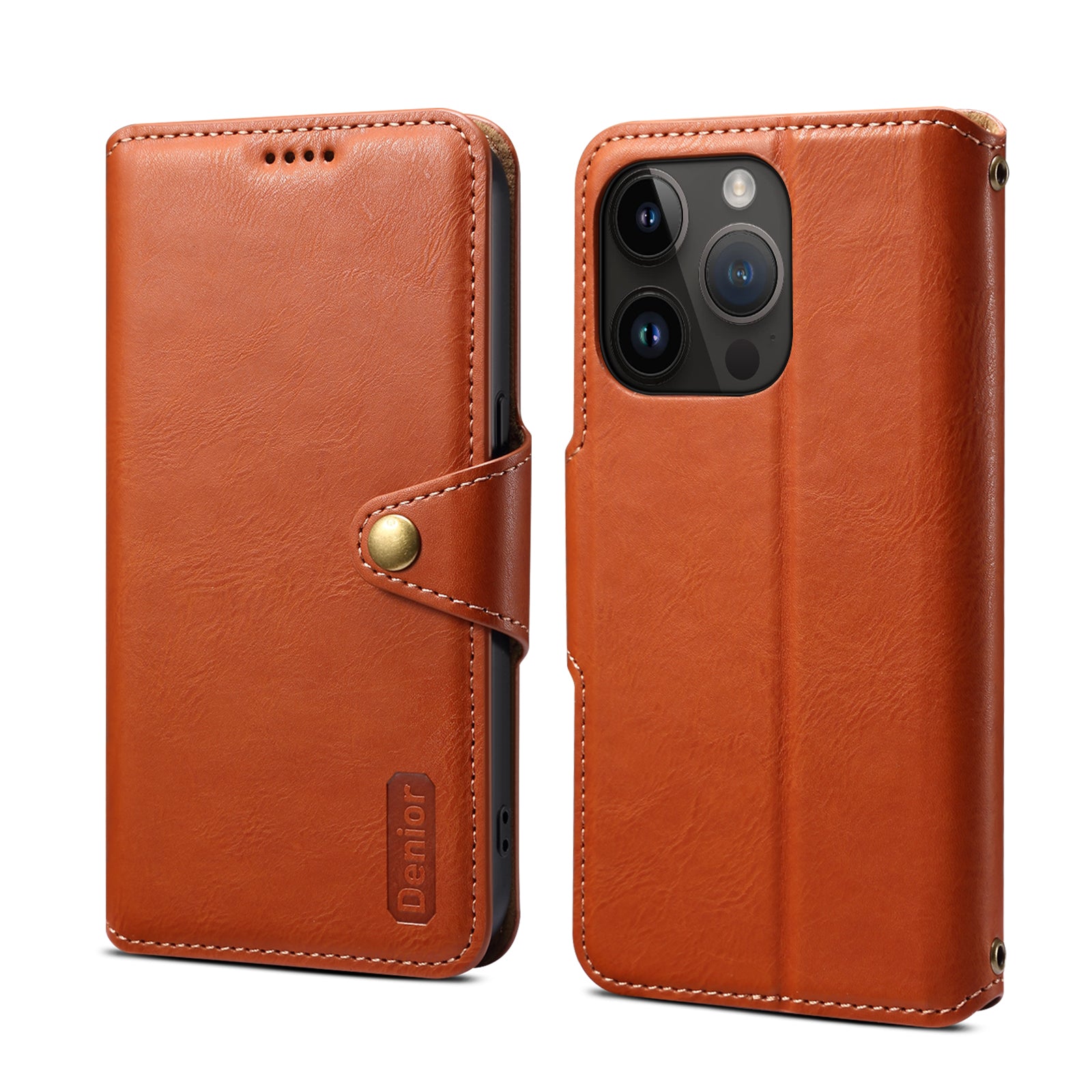 IPhone Simple PU Leather Flip Card Wallet Stand Phone Case（Brown）