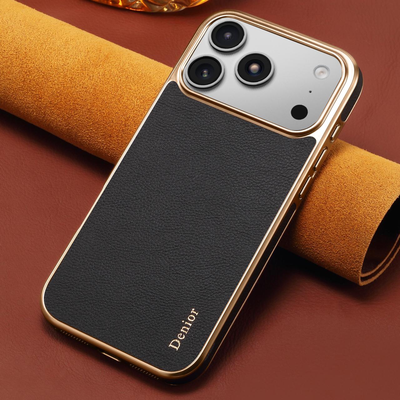 Luxury Car Style Genuine Leather Electroplated Phone Case