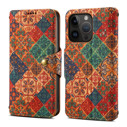 iPhone Flower Language Cork Flip Wallet Stand Leather Phone Case (Blue)