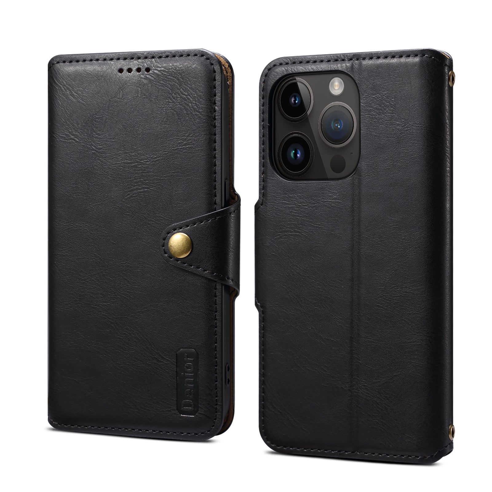 IPhone Simple PU Leather Flip Card Wallet Stand Phone Case（Black）