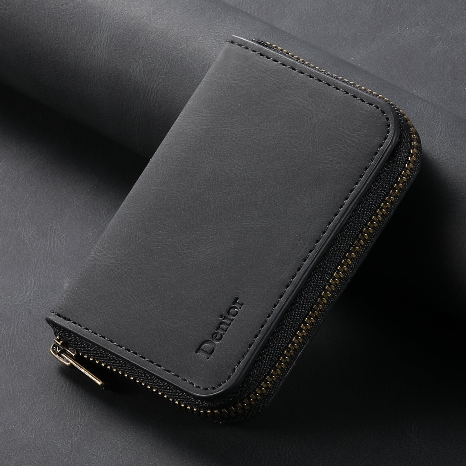 RFID Magnetic Zipper Wallet Credit Card Bag (Black)