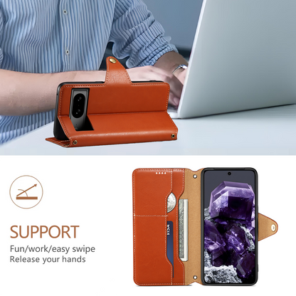 Google Simple PU Leather Flip Card Wallet Stand Phone Case（Brown）