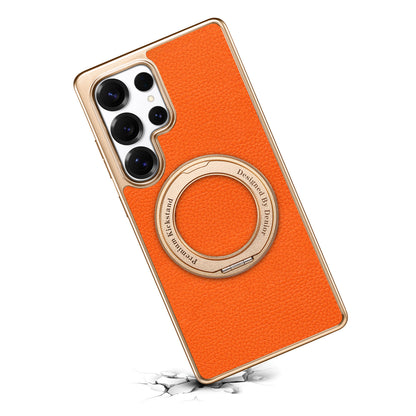 PU Faux Leather Litchi Texture Rotating Stand Electroplated Magnetic Phone Case (For Samsung)