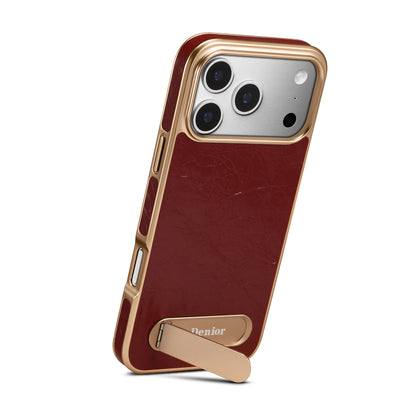 Genuine Leather In-line Stand Magnetic Electroplated Phone Case