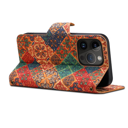 Cork Printed Button Stand Wallet Phone Case