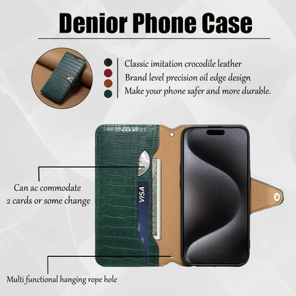 Crocodile PU Leather iPhone Cover Wallet Phone Case（Green）