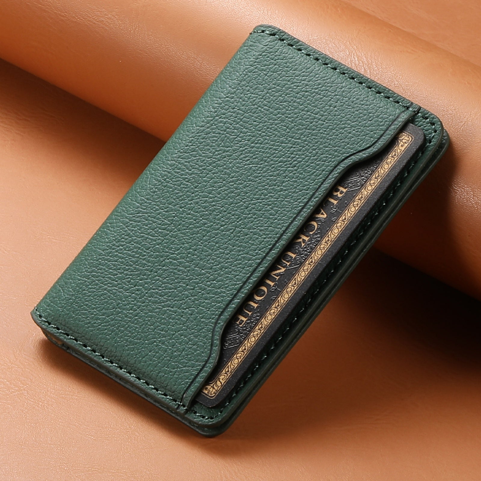 Litchi patterned Leather Bracket Ultra-Thin Credit Card Bag（Green）