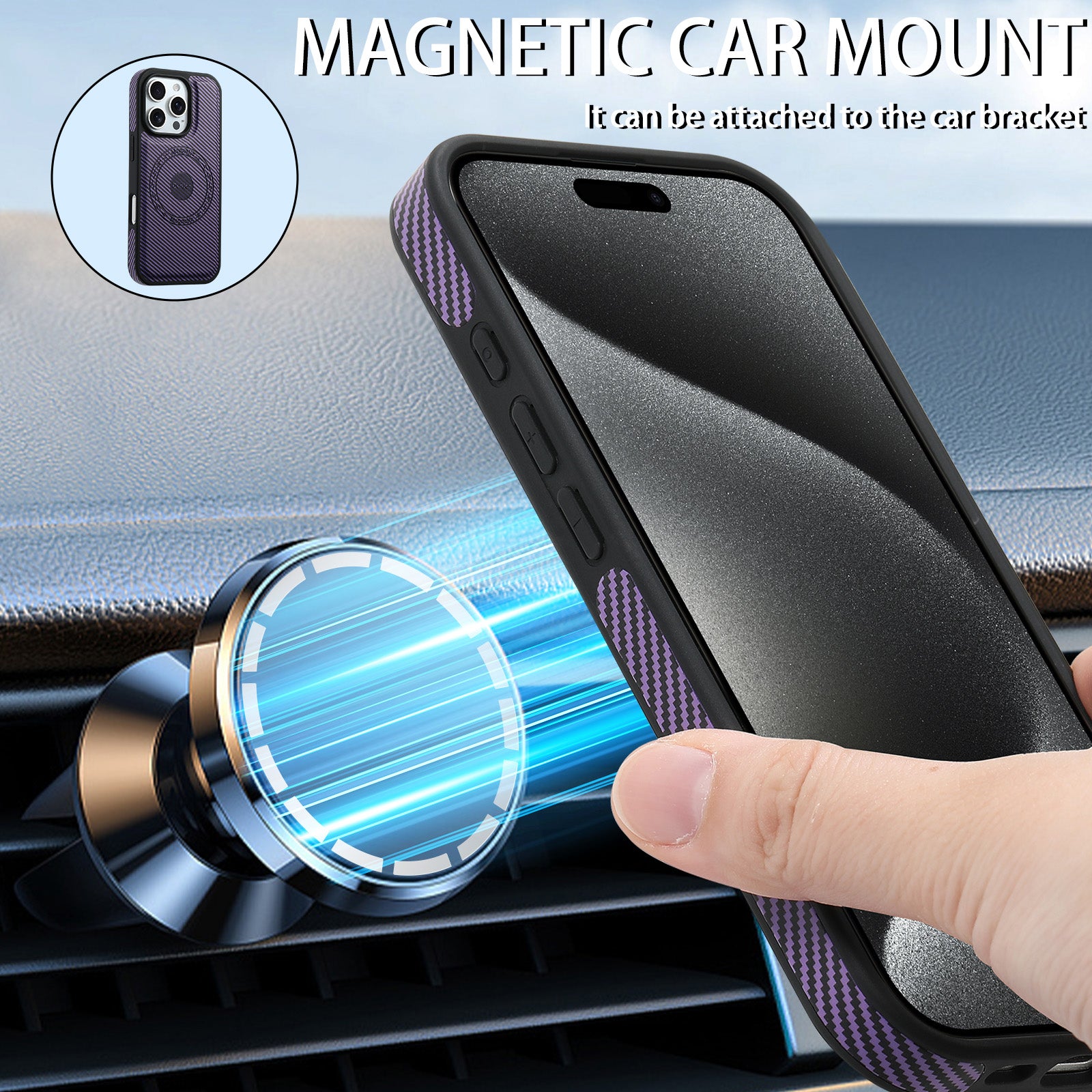 Charcoal fibre Magnetic Case & Card Bag（Purple）