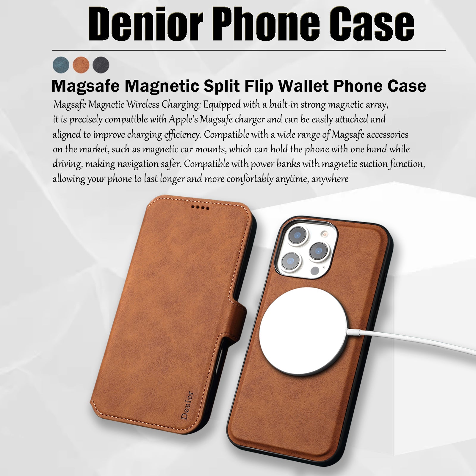 2IN1 Detachable Magnetic iPhone Phone Case & Card Pocket（Brown）