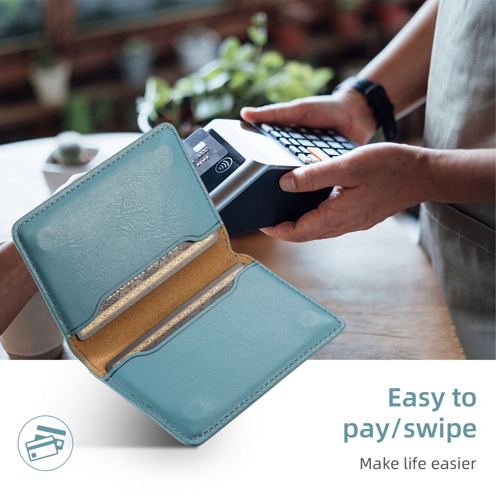 Magnetic Cowhide Pattern Credit Card Bag (Blue)