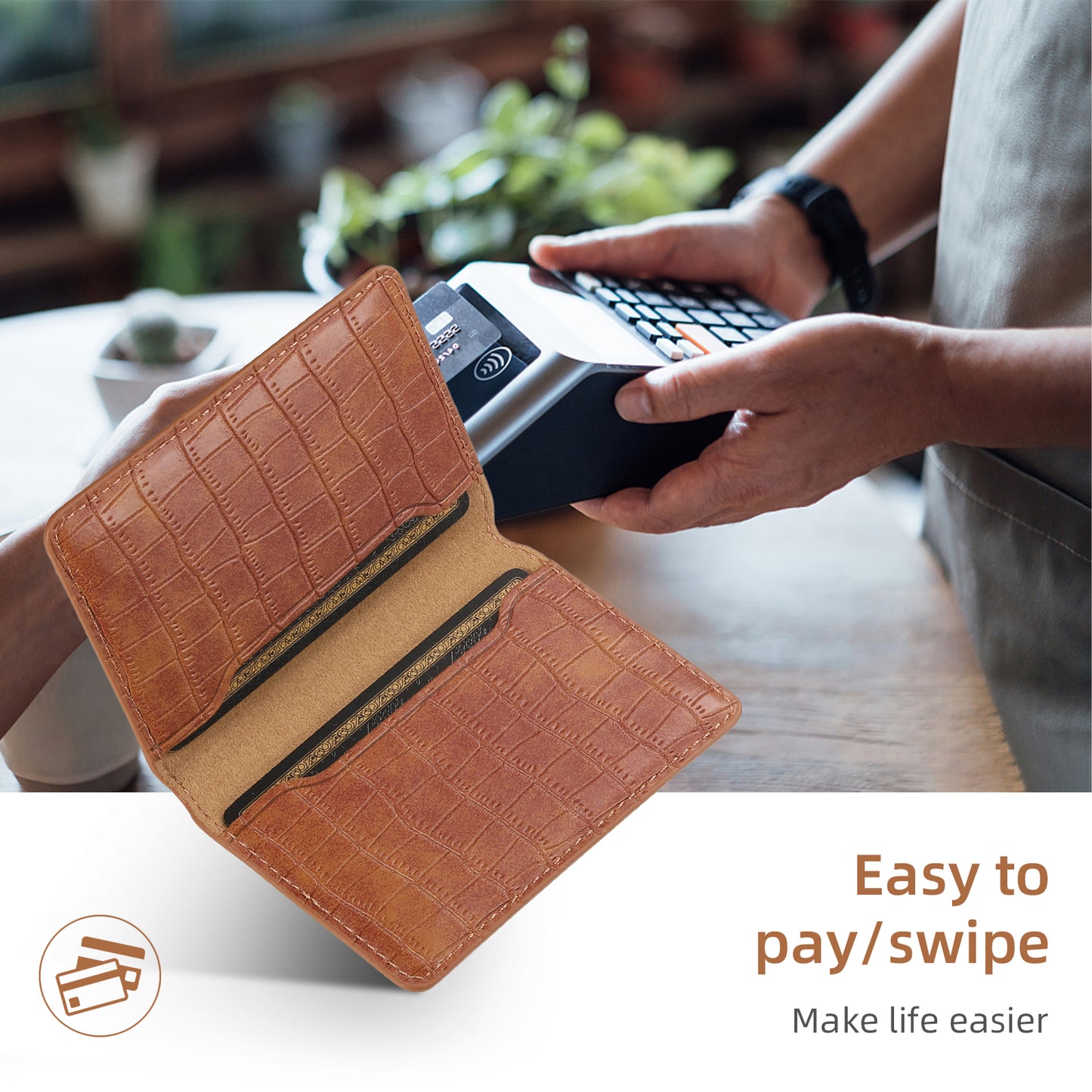 Glue Bifold PU Card Bag - Crocodile Skin Pattern