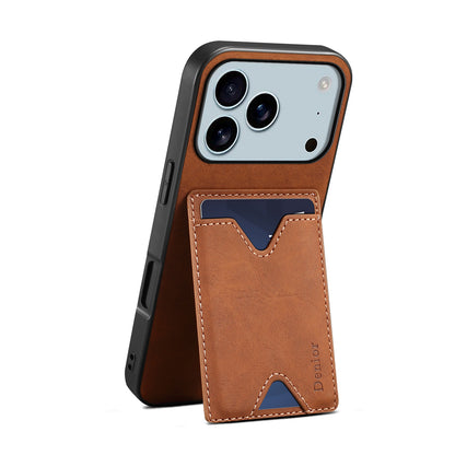 PU Retro Faux Leather Dual Card Slot Kickstand Phone Case (For iPhone)