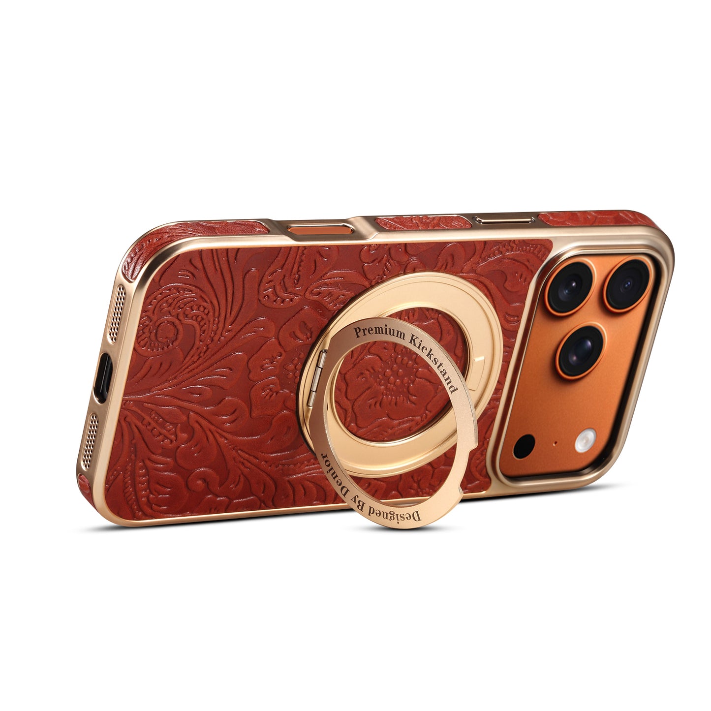 Genuine Leather Printed Gear Electroplated Phone Case