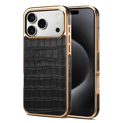 Genuine Leather Crocodile Texture Electroplated Phone Case