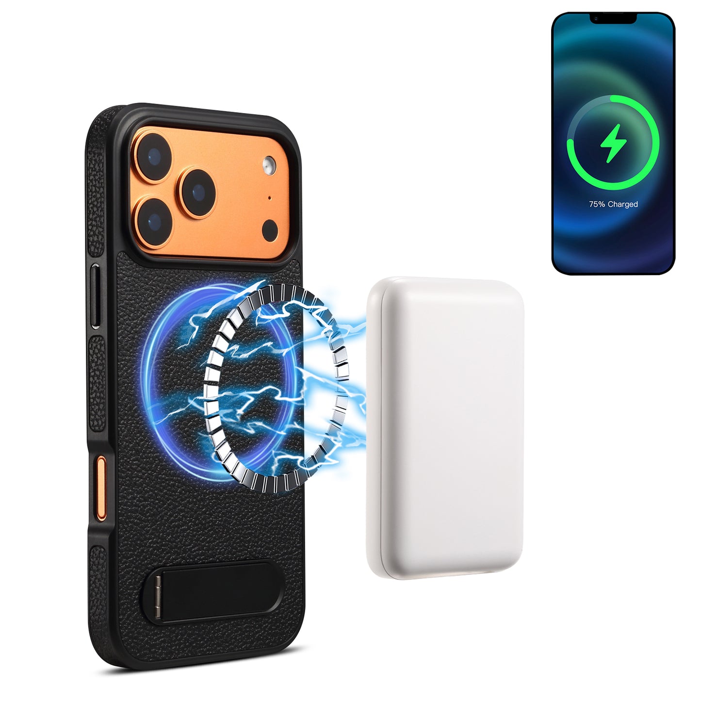 PU Faux Leather Lychee Texture In-line Stand Phone Case