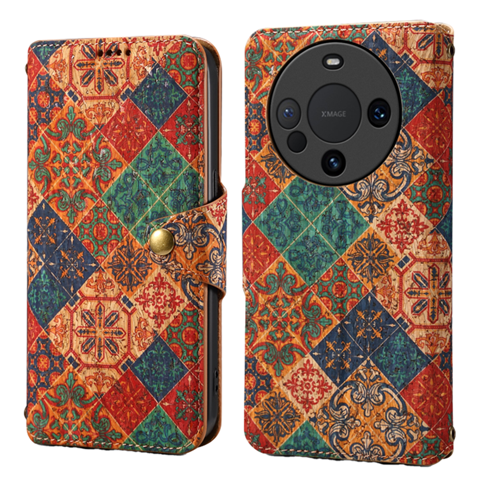 Huawei Flower Language Cork Flip Wallet Stand Leather Phone Case (Blue)