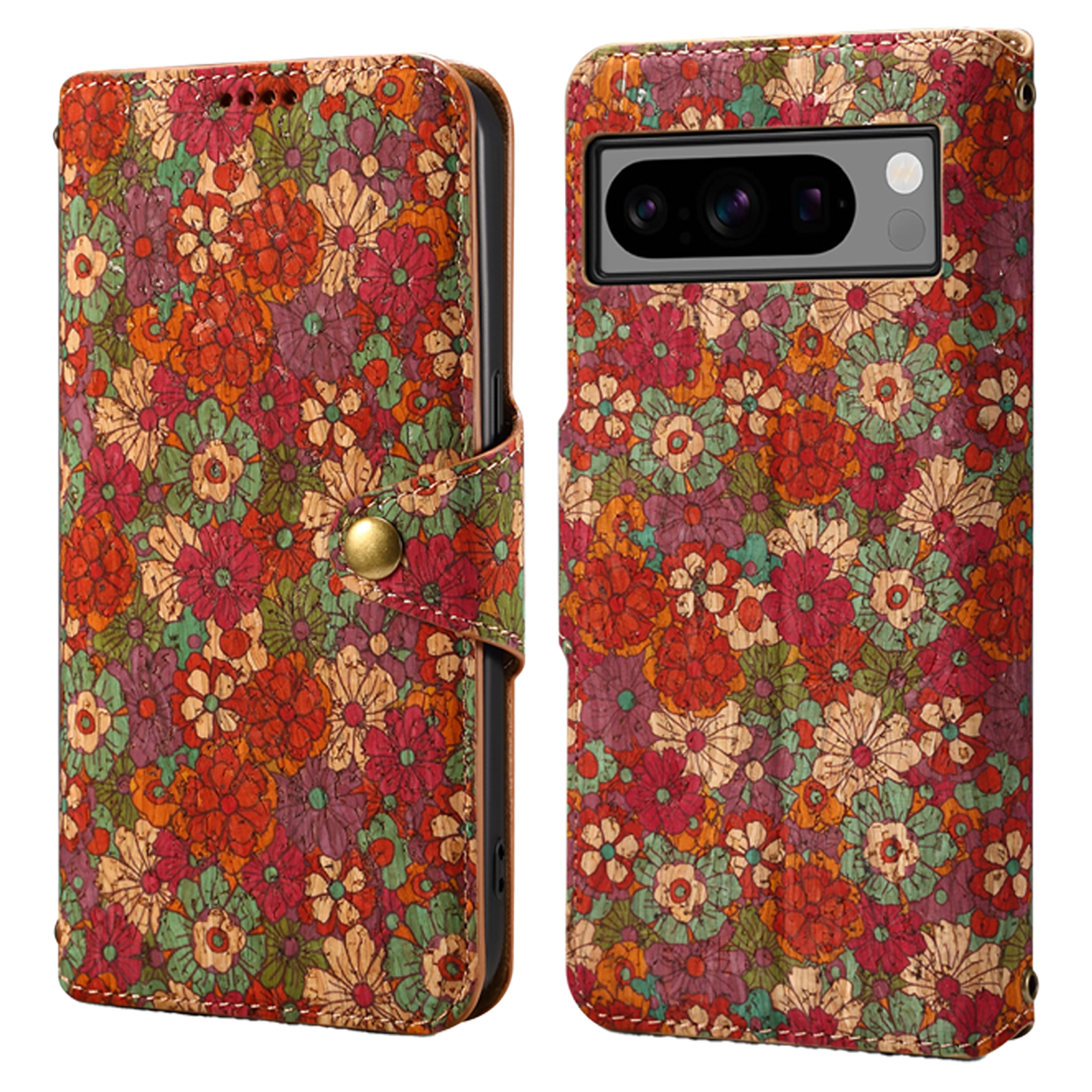 Google Flower Language Cork Flip Wallet Stand Leather Phone Case (Red)