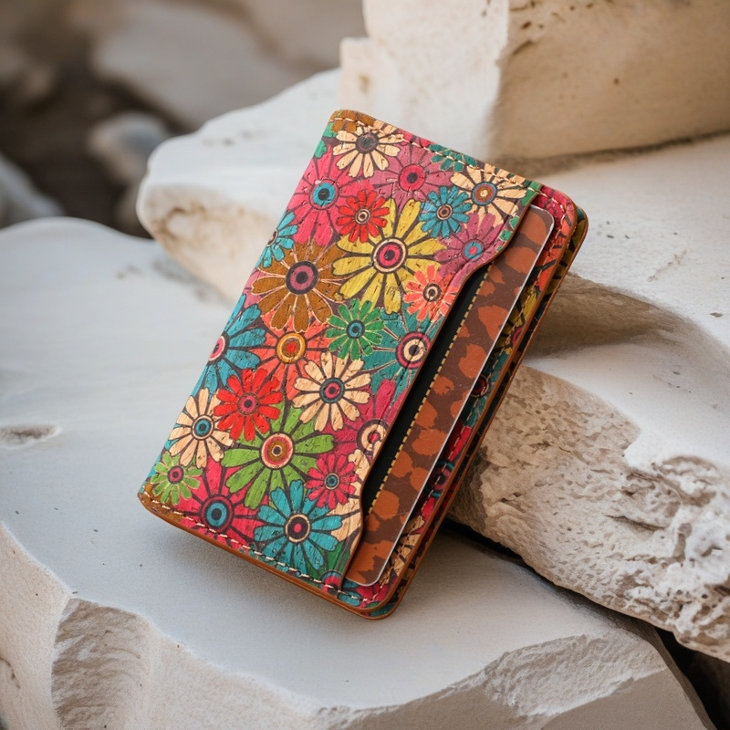 Cork Floral Magnetic Card Holder
