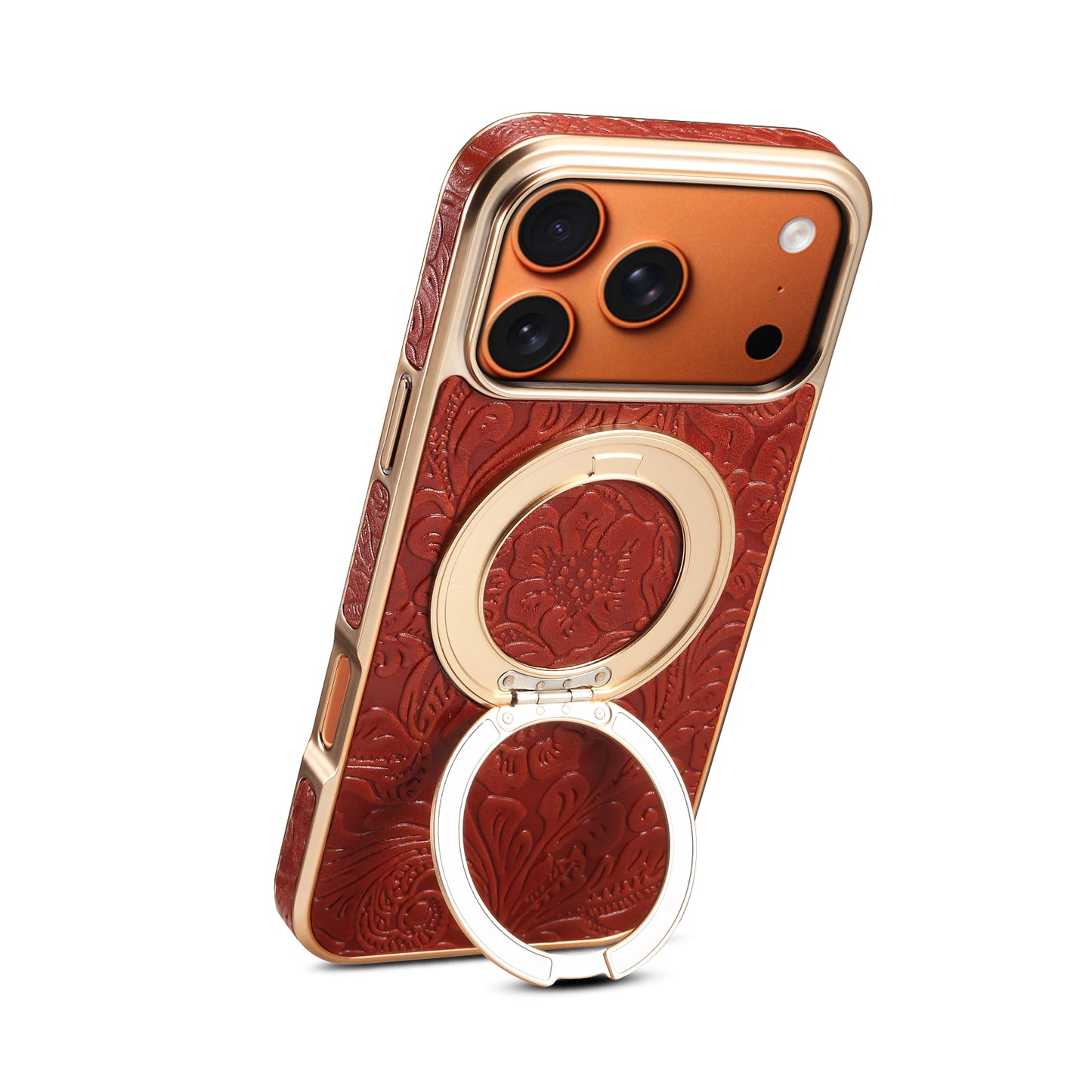 Genuine Leather Printed Gear Electroplated Phone Case