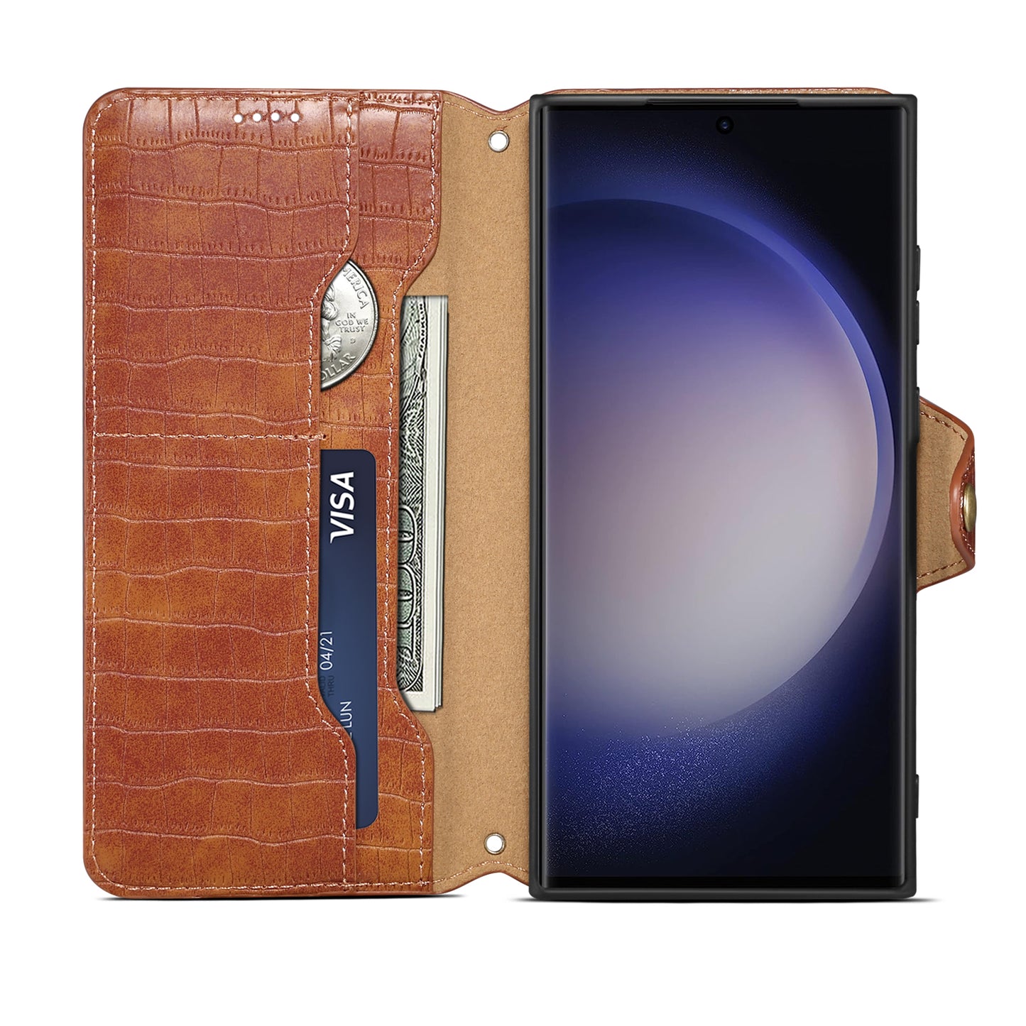 PU Faux Leather Crocodile Texture Button Wallet Stand Phone Case (For Samsung)