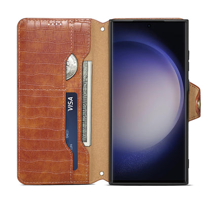 PU Faux Leather Crocodile Texture Button Wallet Stand Phone Case (For Samsung)