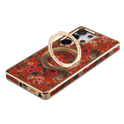 Cork Floral Rotating Electroplated Magnetic Phone Case (For Samsung)