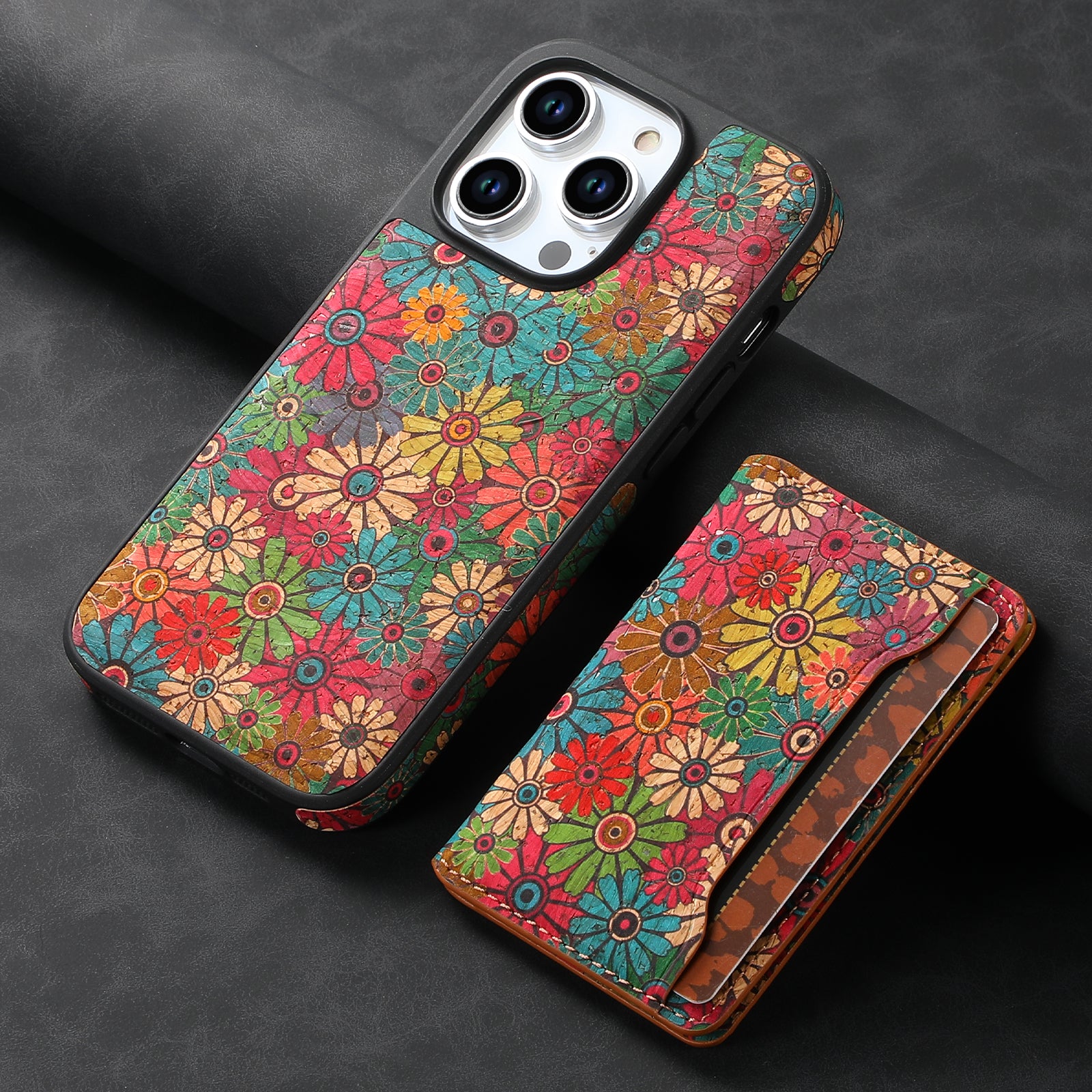 Wooden magnetic pluggable phone case & Card Bag（Green）