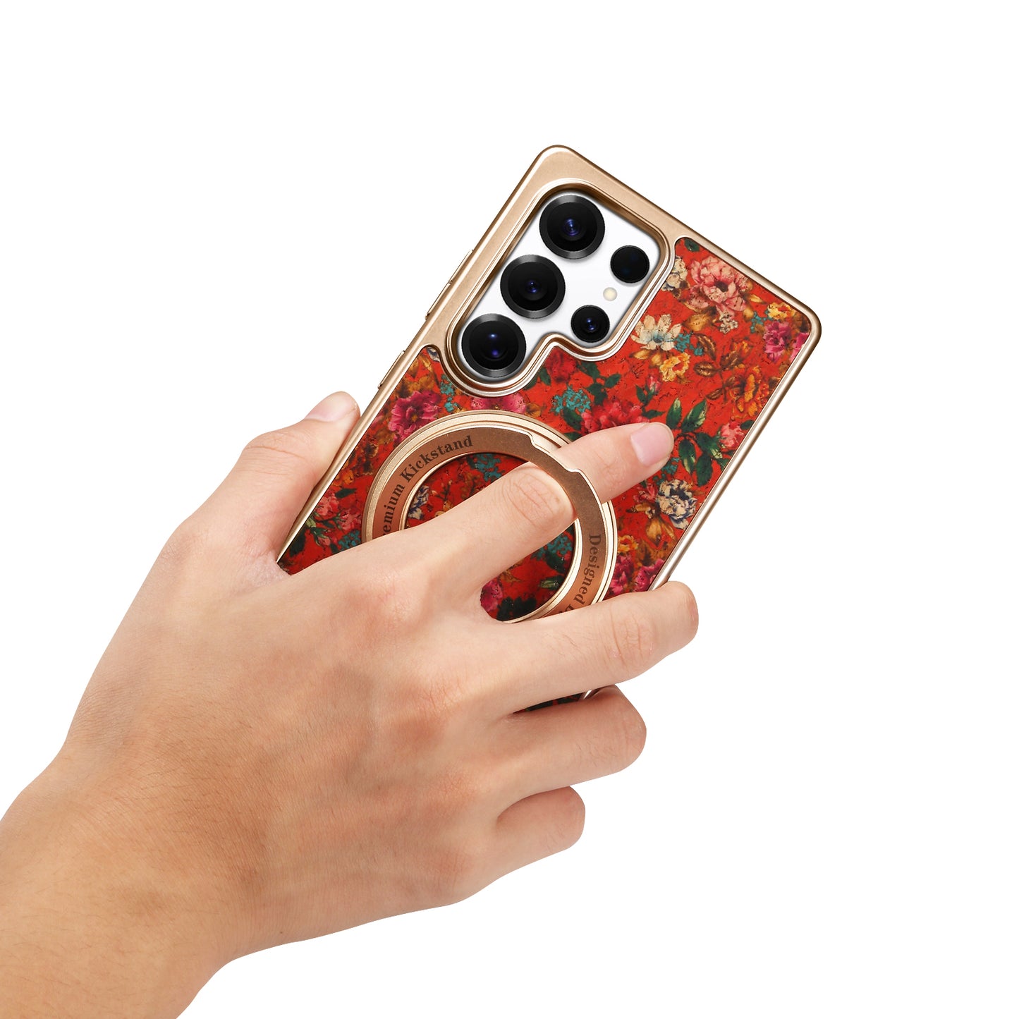 Cork Floral Rotating Electroplated Magnetic Phone Case (For Samsung)