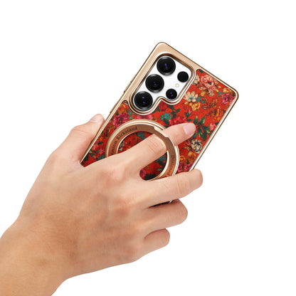 Cork Floral Rotating Electroplated Magnetic Phone Case (For Samsung)