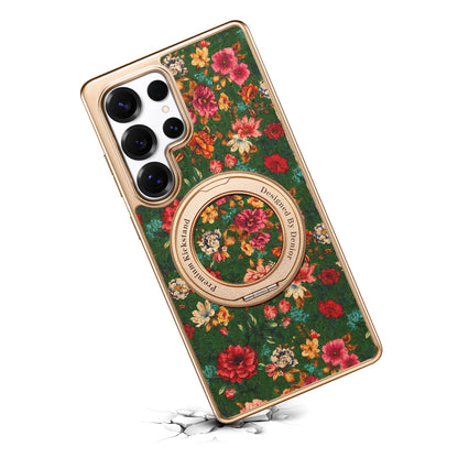 Cork Floral Rotating Electroplated Magnetic Phone Case (For Samsung)