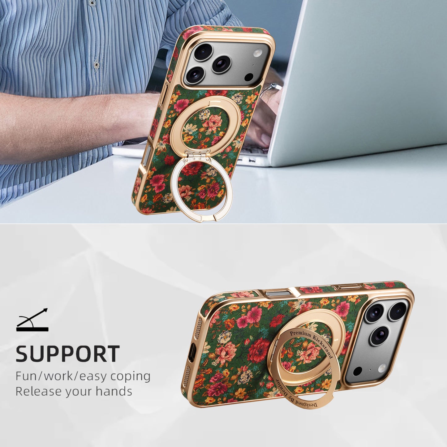 Floral Pattern Gear Electroplated Phone Case