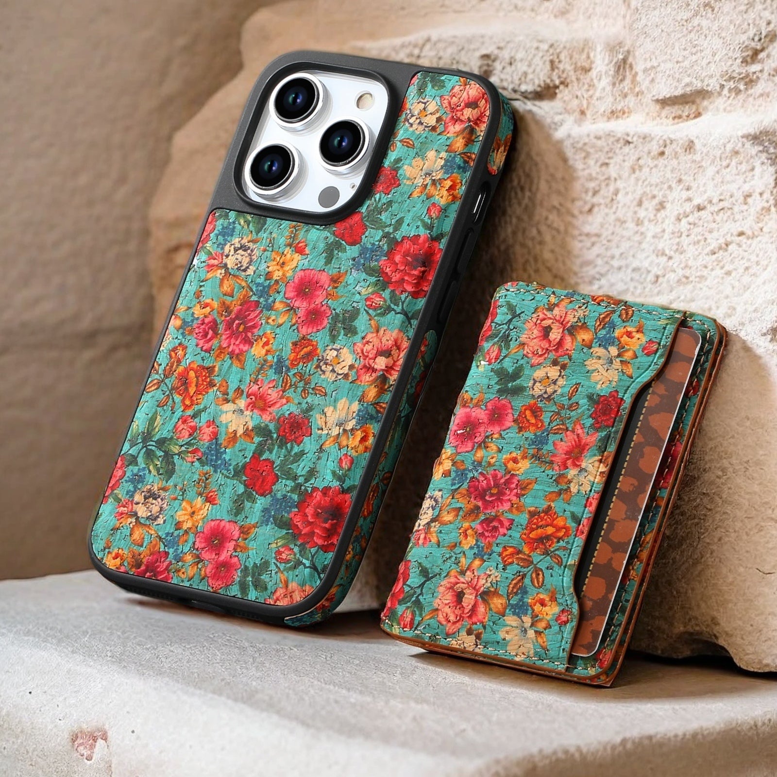 Wooden magnetic pluggable phone case & Card Bag（Blue)