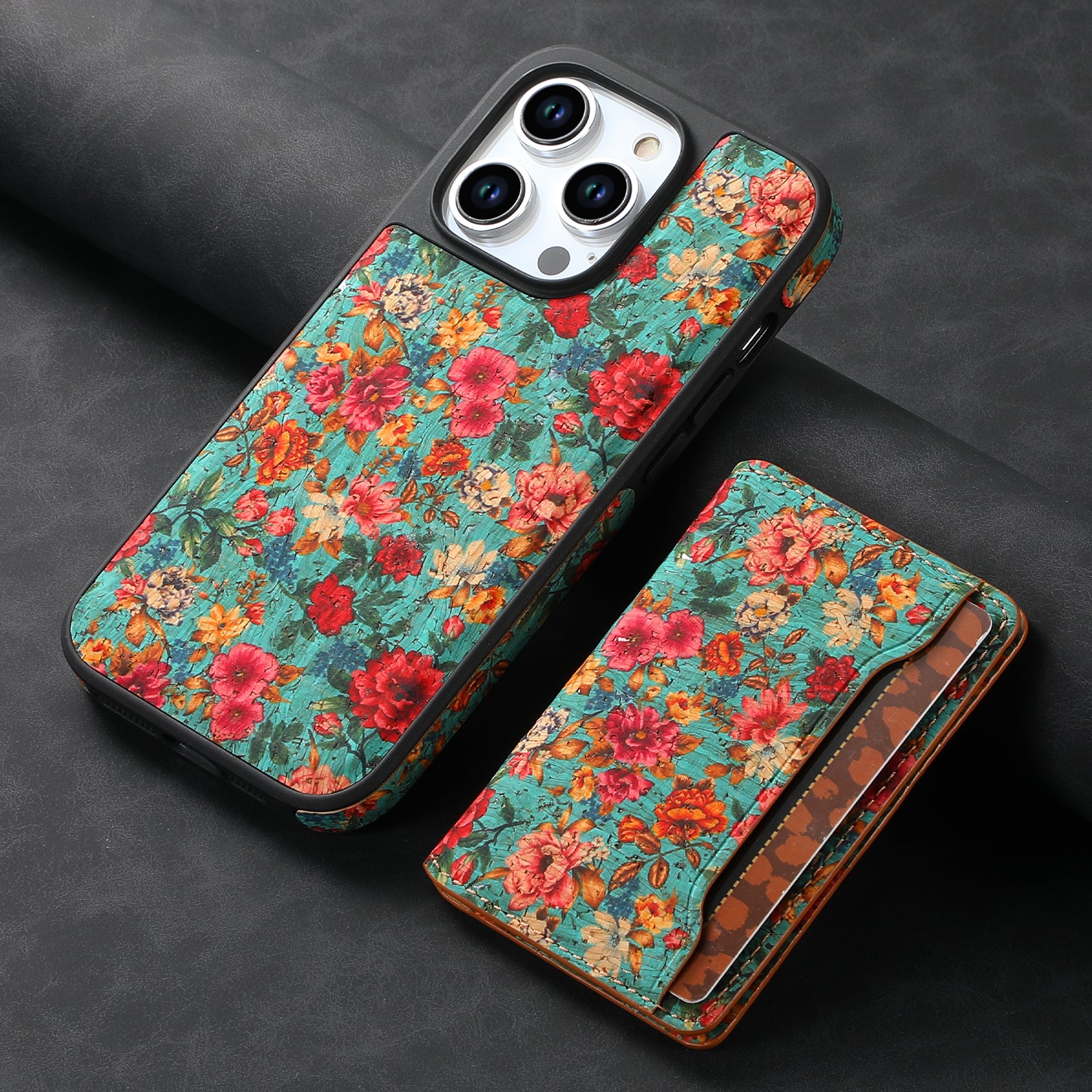 Wooden magnetic pluggable phone case & Card Bag（Blue)