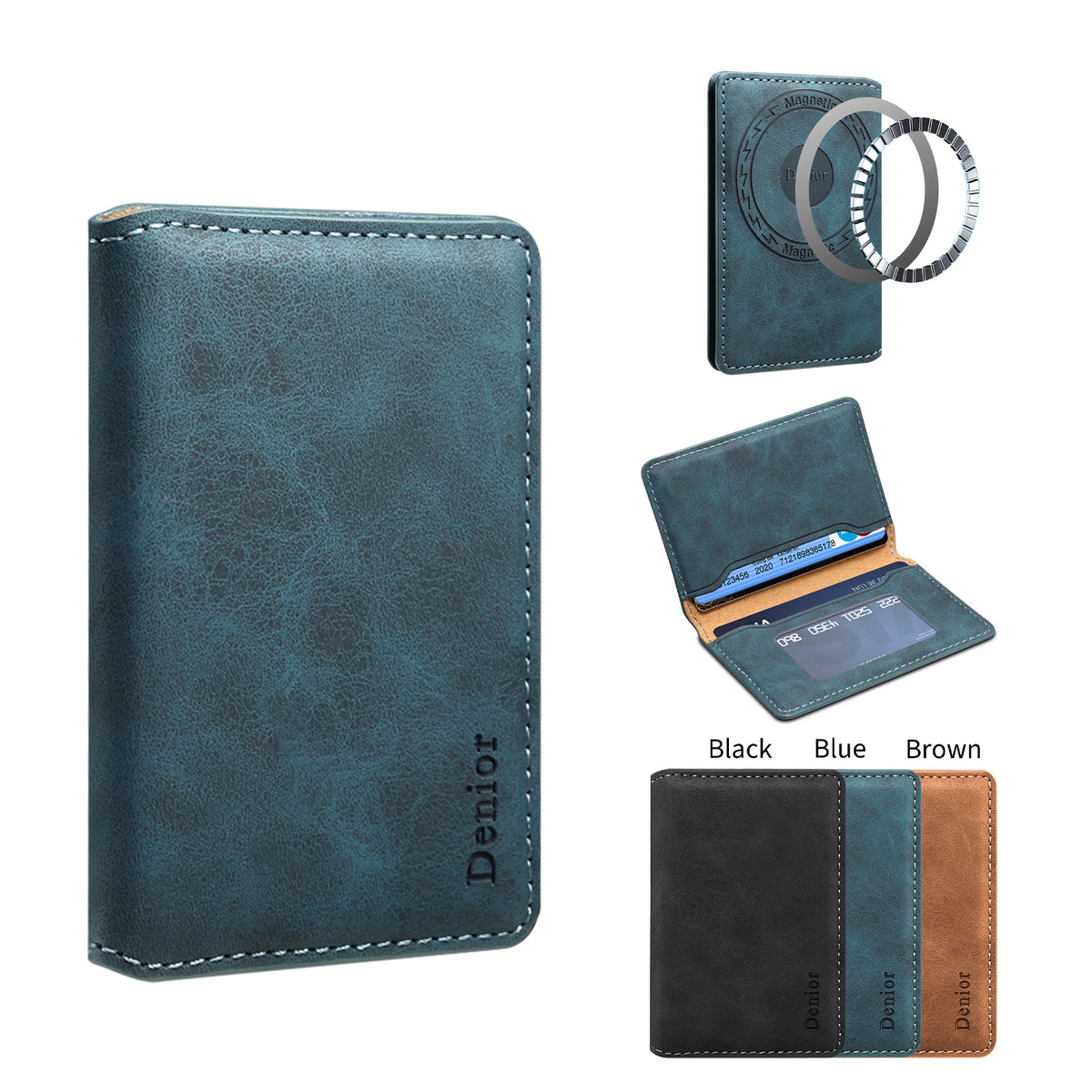 PU Leather 2-Card Magnetic Foldable Card Holder