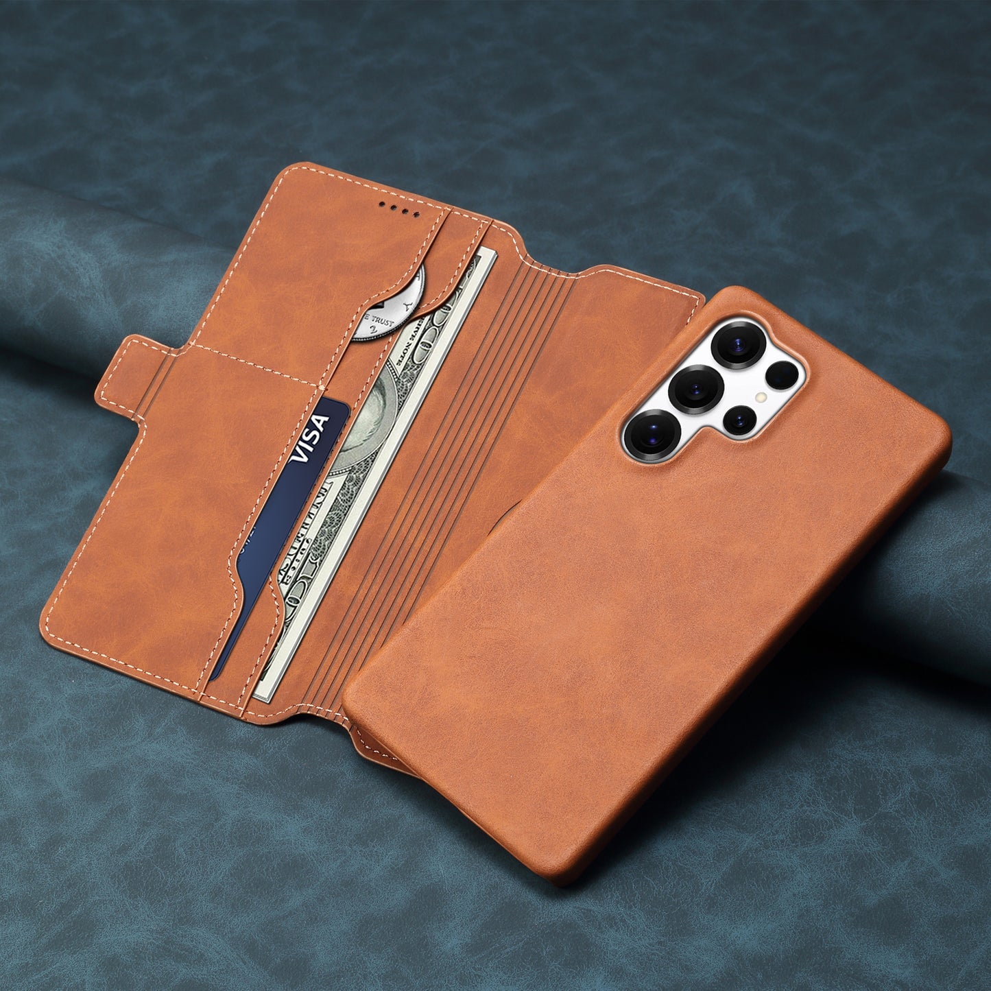 PU Retro Faux Leather Detachable Magnetic Wallet Stand Phone Case (For Samsung)