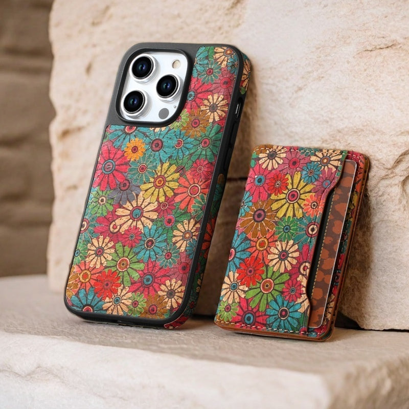 Wooden magnetic pluggable phone case & Card Bag（Green）