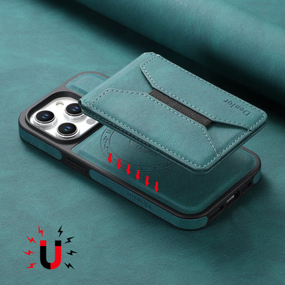 Skin-feeling Calfskin Magnetic Phone Case & Card Holder（Blue）