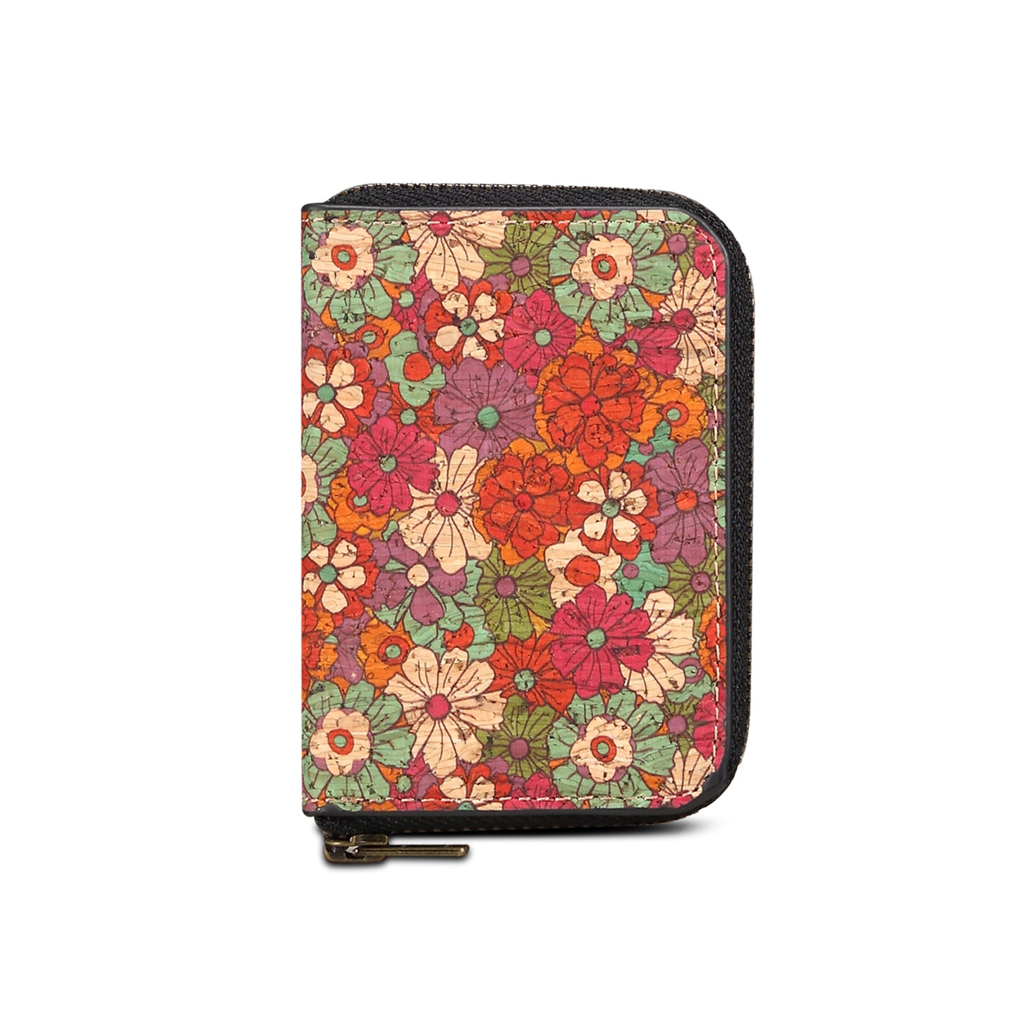 Cork Flower Magnetic Zipper Card Holder