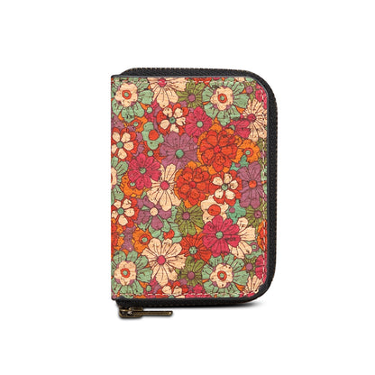 Cork Flower Magnetic Zipper Card Holder