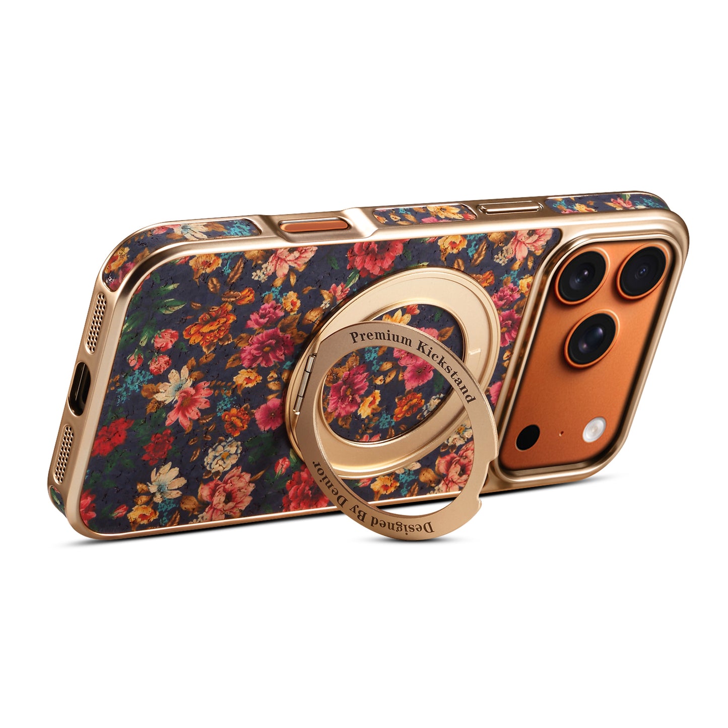 Floral Cork Wooden Case - 360 Kickstand