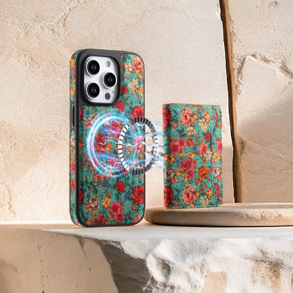 Wooden magnetic pluggable phone case & Card Bag（Blue)