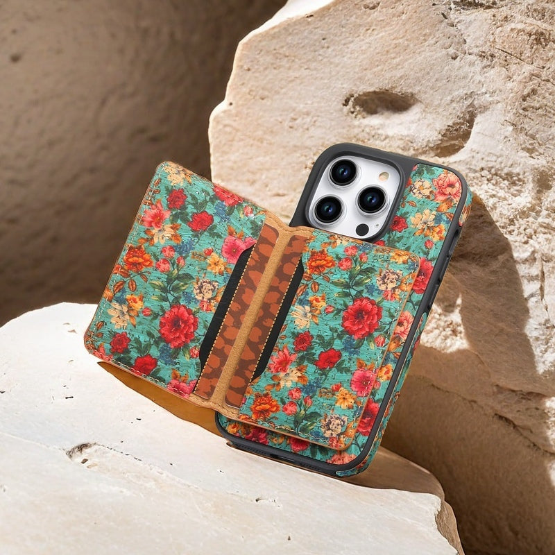 Wooden magnetic pluggable phone case & Card Bag（Blue)
