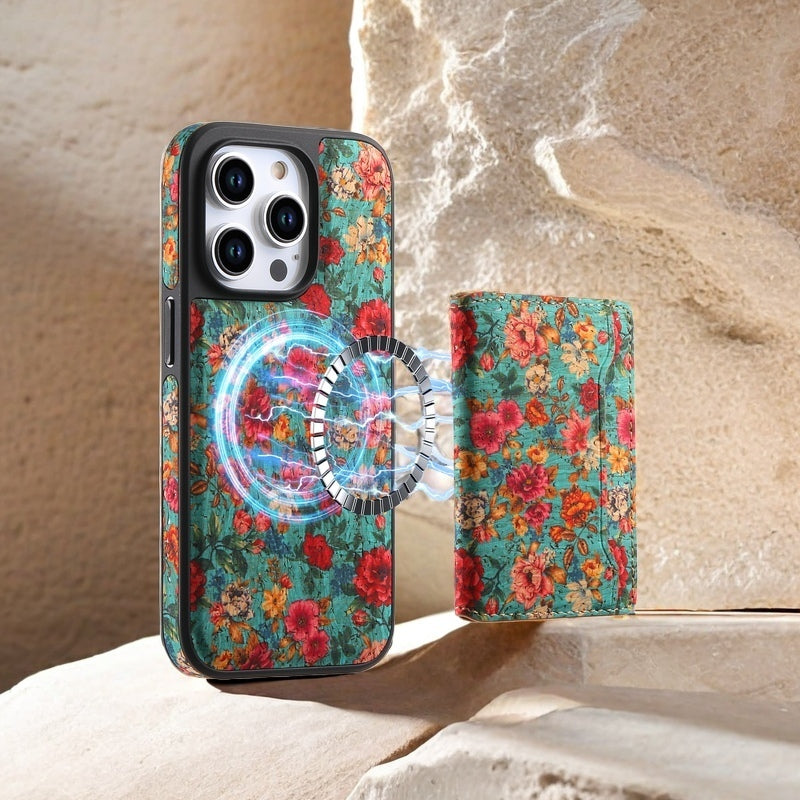 Wooden magnetic pluggable phone case & Card Bag（Blue)